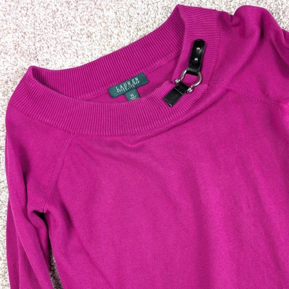 Lauren Ralph Lauren Petite Magenta Pink Boat Neck Buckle‎ Detail Sweater PS